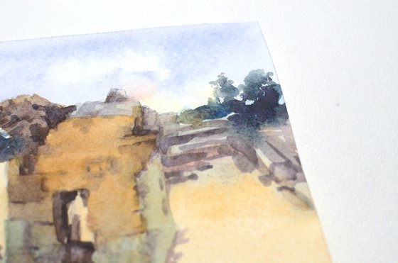 Ruins of Paphos, Small watercolor. Archeology of Cyprus