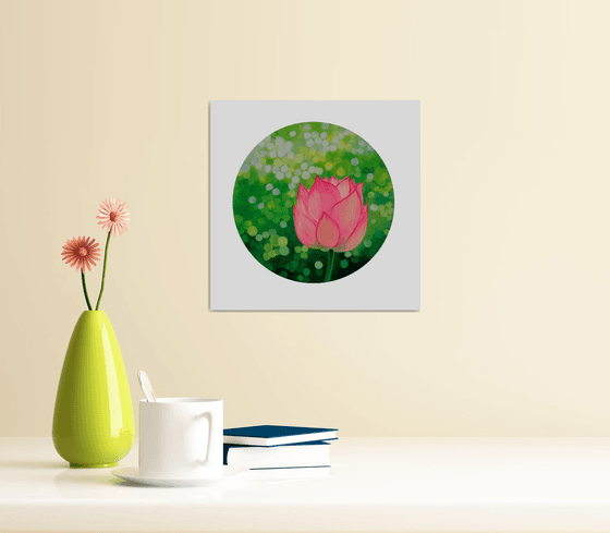 Bokeh mode Lotus! Ready to hang! Pink flower art