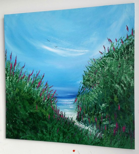 An Afternoon Stroll to the Beach - Landscape, Cornwall, Modern Art Office Decor Home