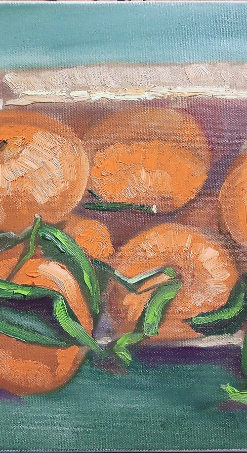 Still life with tangerines in a wooden basket by Dmitry Fedorov