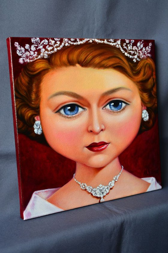 HM Queen ELIZABETH ii by Yaroslav Sobol - (Regal Majesty: Queen Elizabeth II Portrait with Diadem and Captivating Big Eyes)