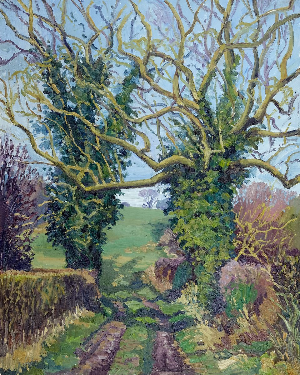 Expressive Landscape Oil Painting By Jeff Parker, 16 X 20, Two Trees, March, Original Artwork