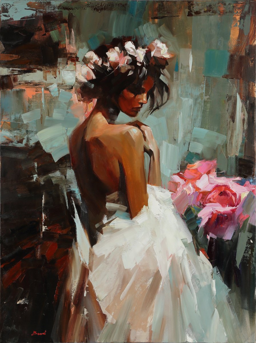 Impressionistic Portrait Oil Painting By Tetiana Bond, 30 X 39", Naked Melancholy, Original Artwork