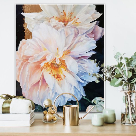 ICE CREAM - oil painting, delicate flowers, gift idea, peonies