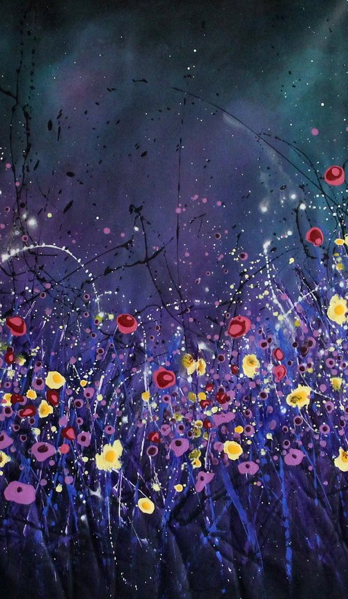 Luci Nella Notte - Super sized original abstract floral landscape by Cecilia Frigati