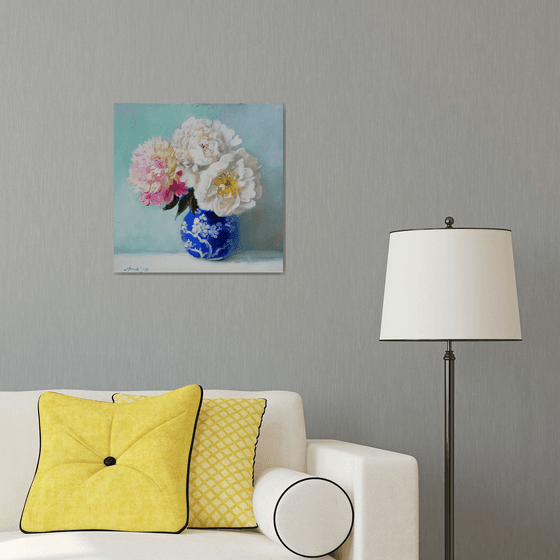 “3 peonies in Chinese vase”