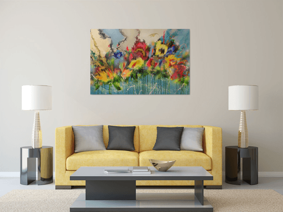 "Flowers floating in water"  XL Abstract Painting