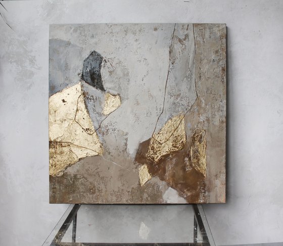 "Amplituda" Abstract beige gold grey art