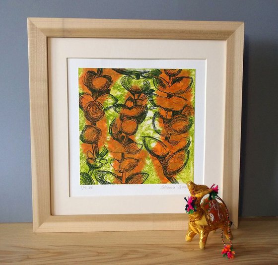 Colourful Succulent Etching & Chine-collé Hand Pulled Original Print Limited Edition of 5