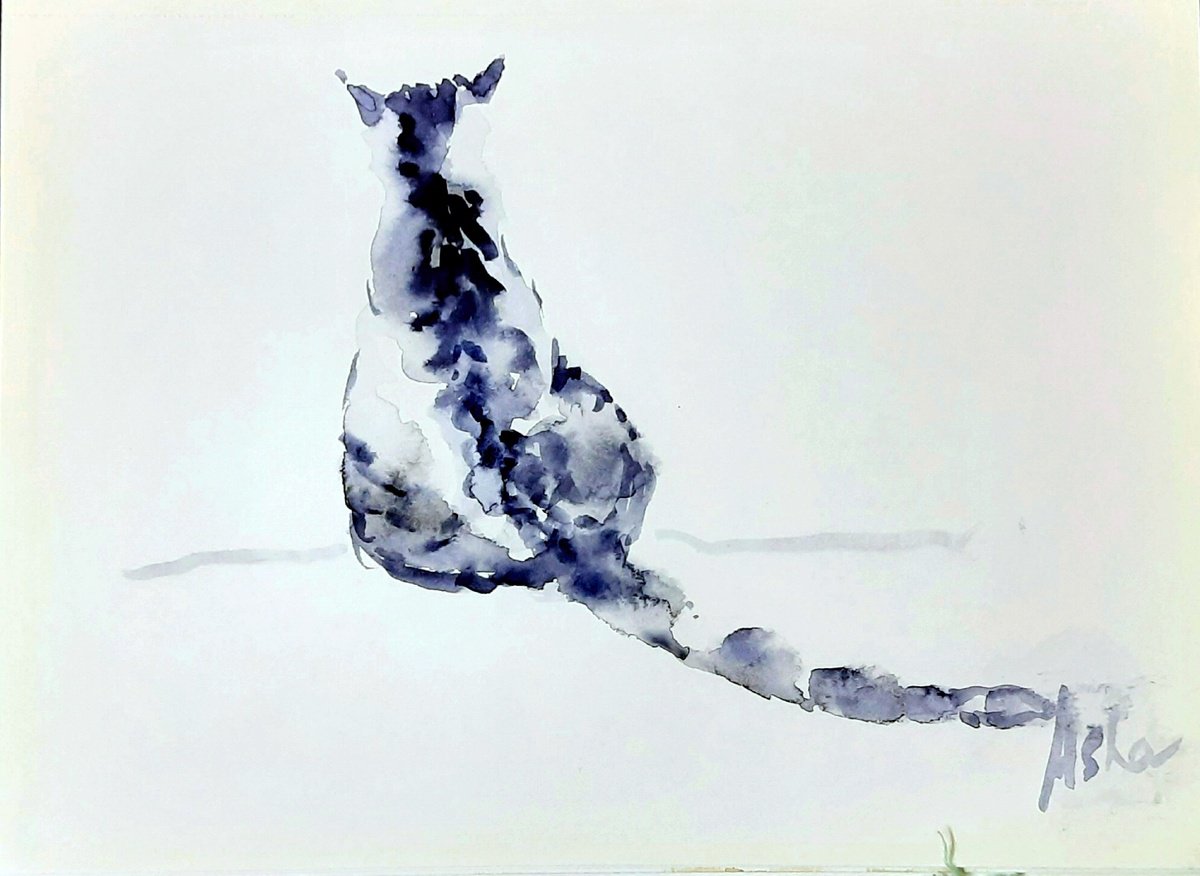 Fat cat watercolors on paper 5.8x 8.25 by Asha Shenoy