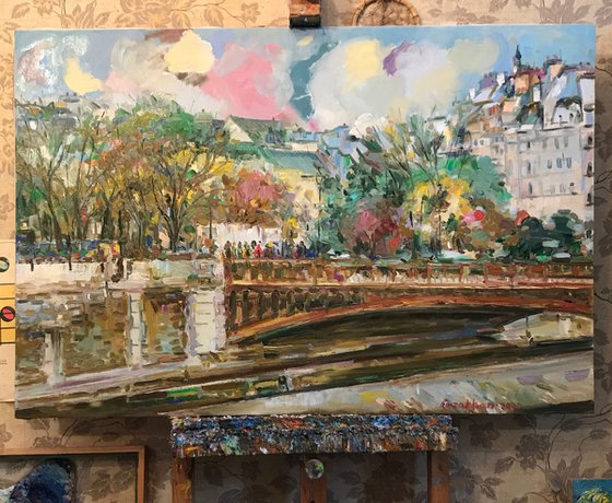 PARIS - landscape art, original oil painting, parisian sky, cityscape, Gift 80x120