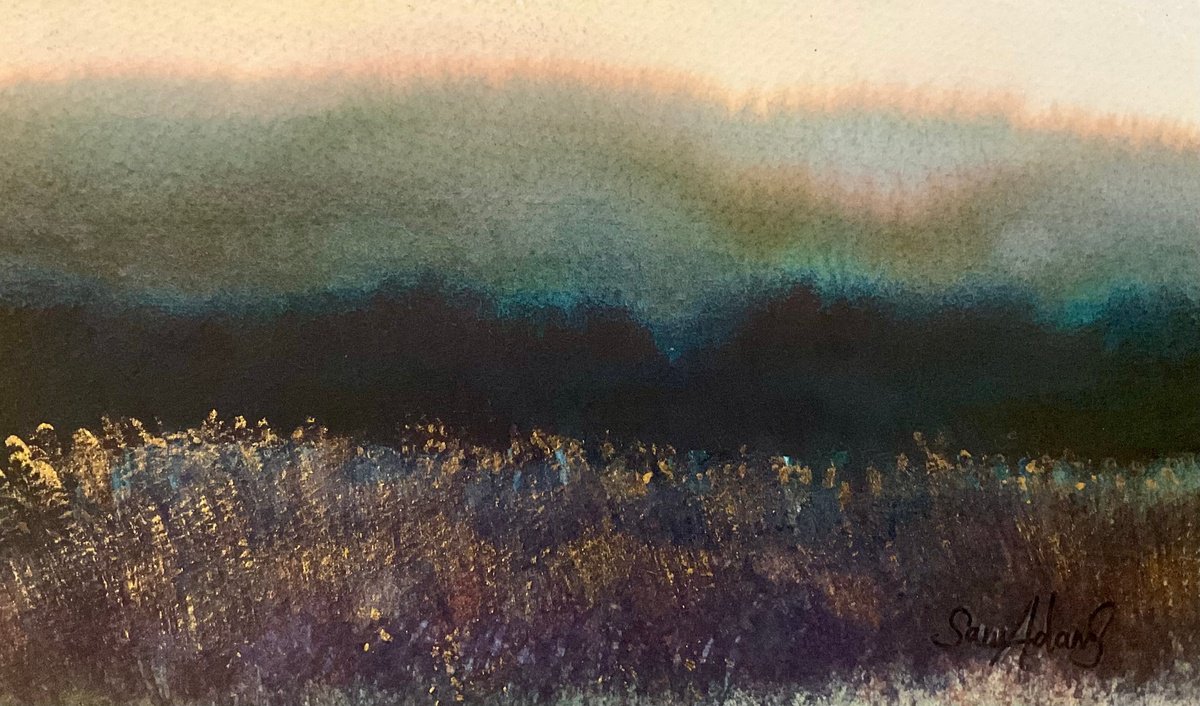 Expressive Landscape Watercolour By Samantha Adams, 9 X 5", Golden Grasses, Original Artwork