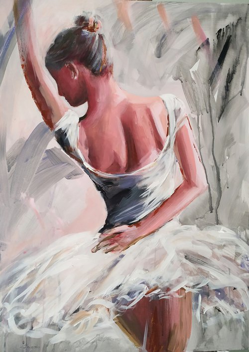A Moment-Ballerina- woman Painting on MDF by Antigoni Tziora