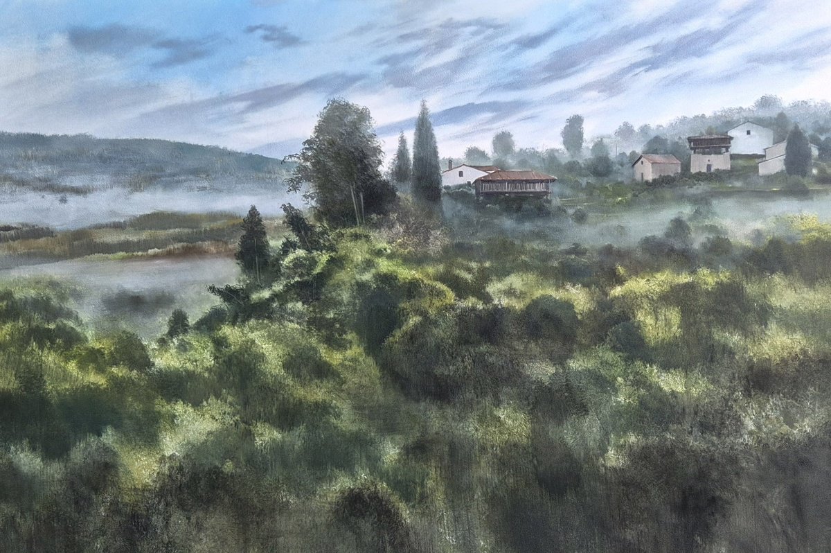 Expressive Landscape Oil Painting By Rafael Carrascal, 47 X 31", Forcinas, Original Artwork