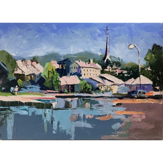 Little town, lake,France.