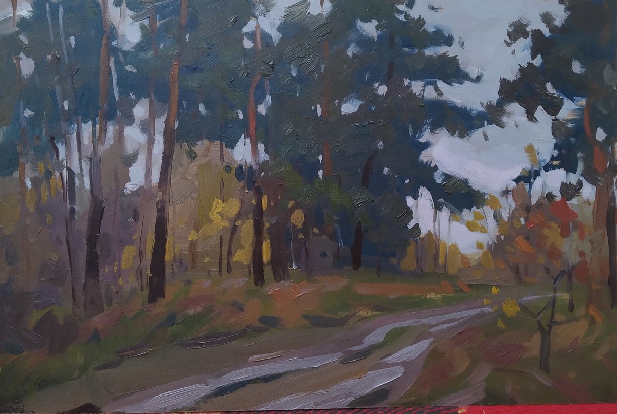 Impressionistic Landscape Acrylic Painting By Sergey Kachin, 24 X 16", Late Autumn, Original Artwork