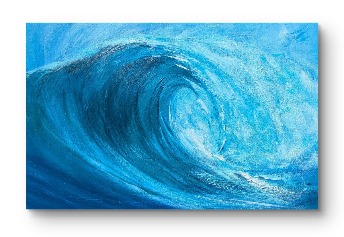 Impressionistic Landscape Acrylic Painting By Mel Graham, 24 X 16", Teal Surf, Original Artwork