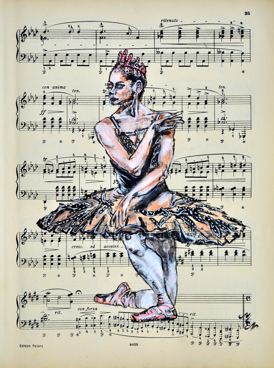 Ballerina XXXV- Vintage Music Page, GIFT idea by Misty Lady - M. Nierobisz