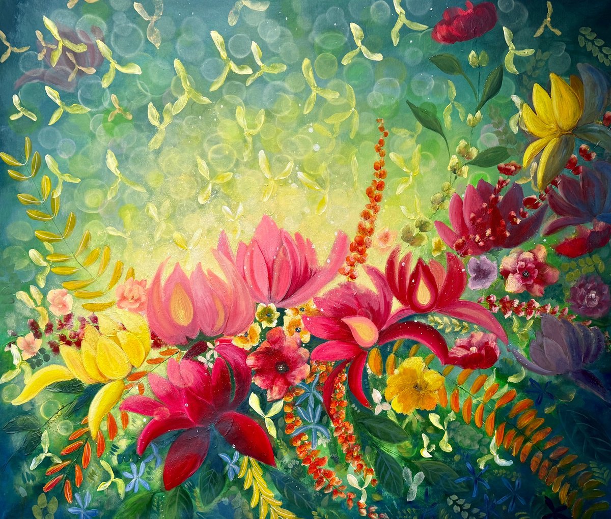 Expressive Botanical Acrylic Painting By Emma Sian Pritchard, 40 X 32, Paradise Dreaming, Original Artwork