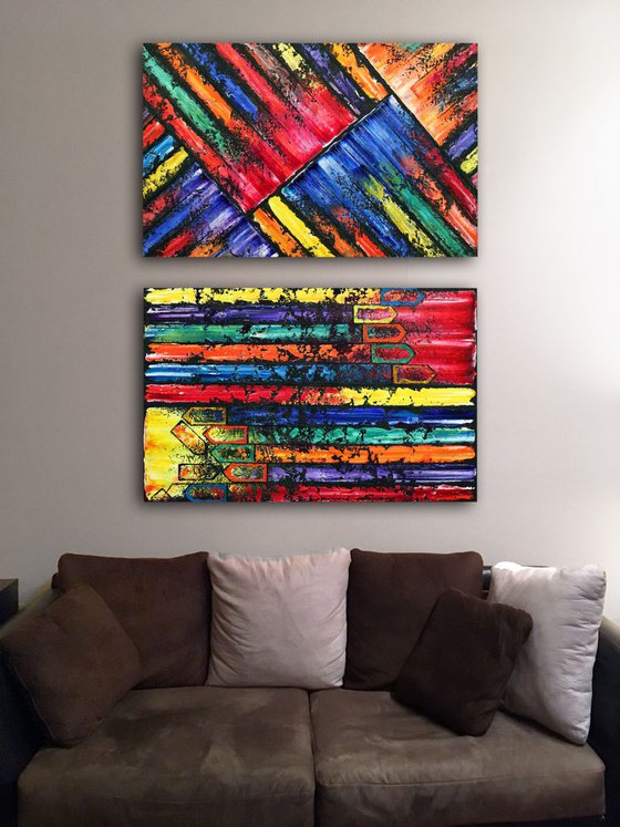 "Crushing It Series" - FREE USA SHIPPING - Original PMS Abstract Diptych Oil Paintings On Reclaimed Wood - 40" x 52"