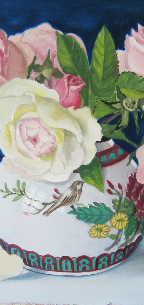 Roses in Chinese pot by Sophie Colmer-Stocker