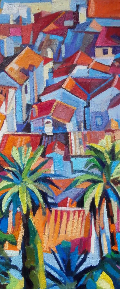 Seascape with palm trees / 60 x 50 cm by Maja Đokić Mihajlović