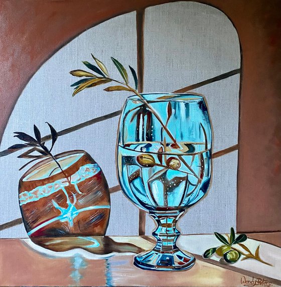 Blue Glass and Olive Branch