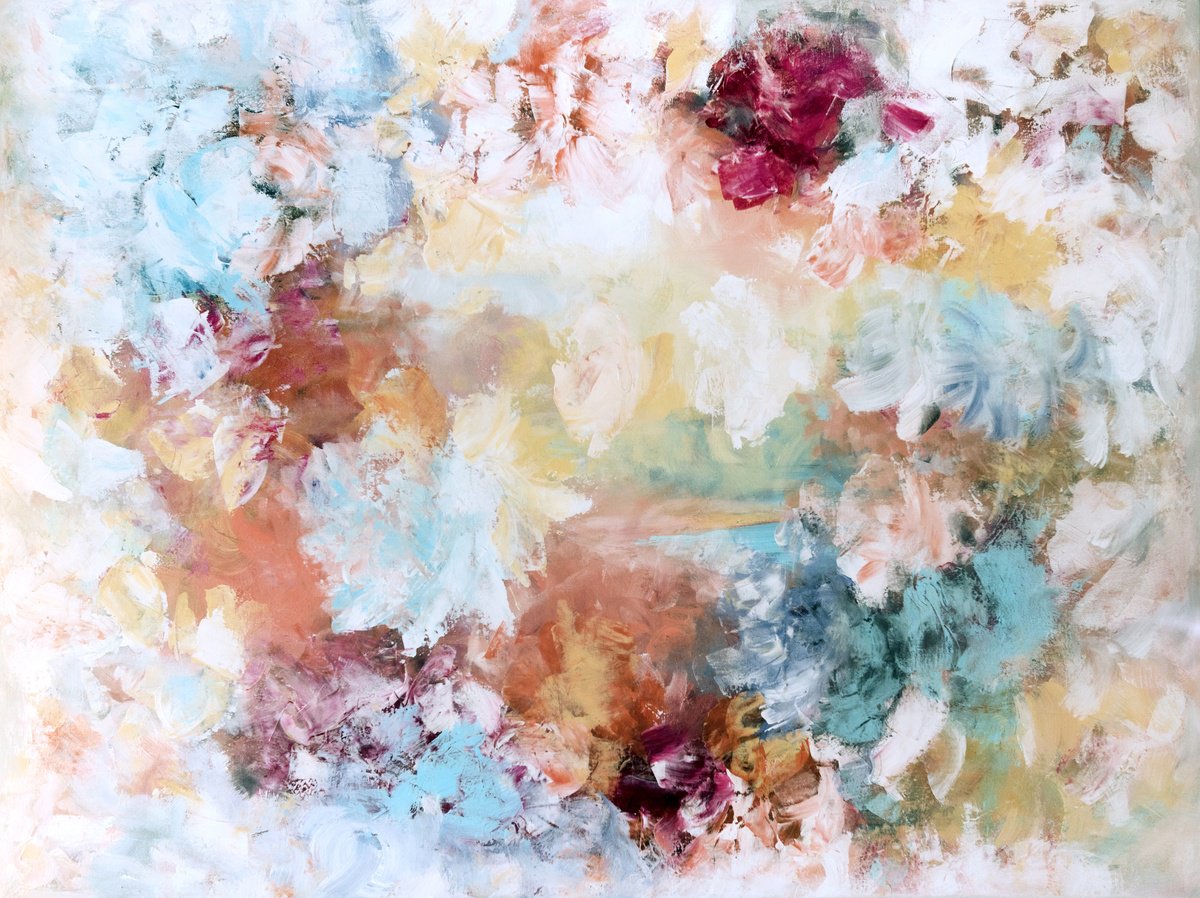 Impressionistic Botanical Acrylic Painting By Davina Nicholas, 48 X 36, Flower Garden, Original Artwork