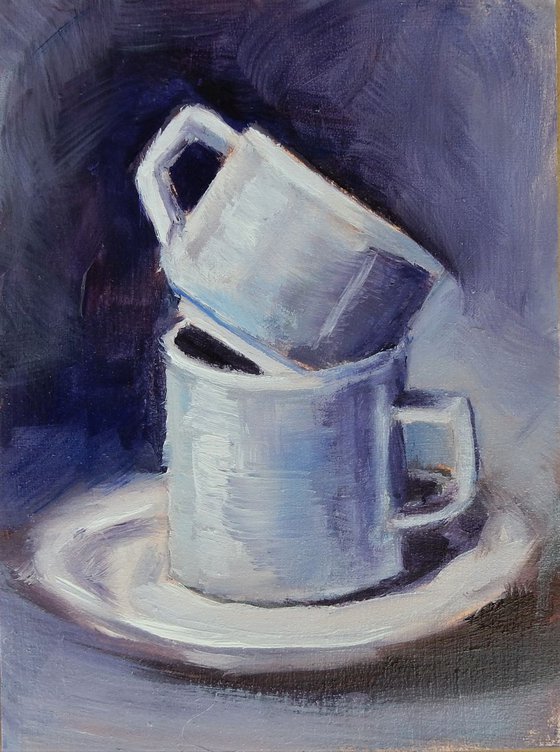 Mugs. Still life with the tea cups.