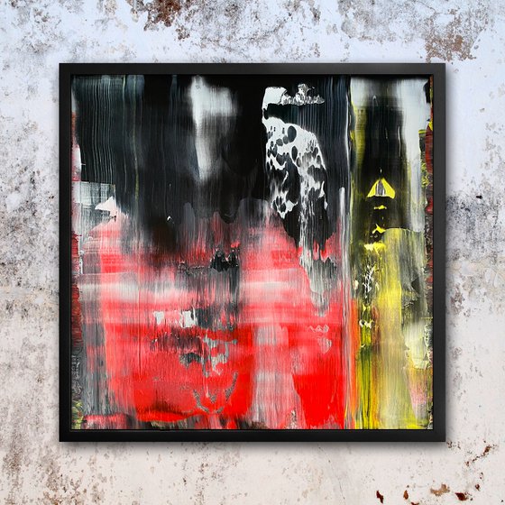 "Let's Get Naughty" - Original PMS Abstract Acrylic Painting On Plexiglass, Framed - 26" x 26"