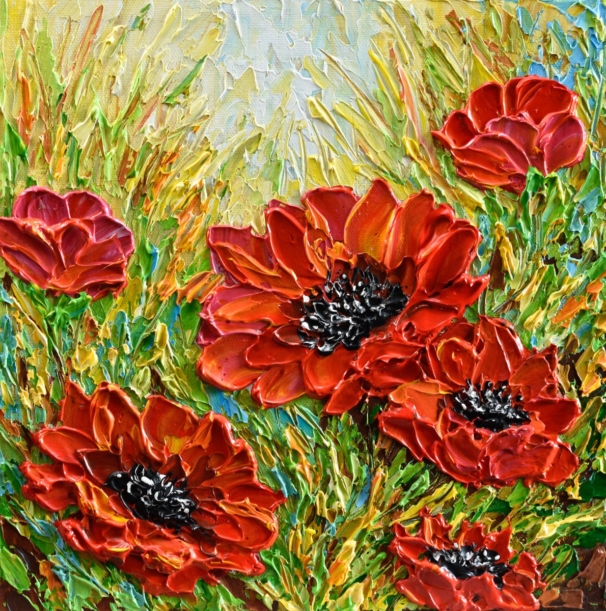 Abstract Painting Fine Art Original Acrylic Painting Acrylic Painting on Canvas Flower Painting Wall Decor Blooming Red Poppies