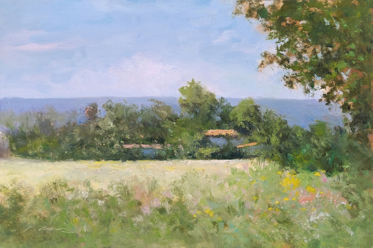 Impressionistic Landscape Oil Painting By Pascal Giroud, 12 X 8", Champs De St Jean, Original Artwork