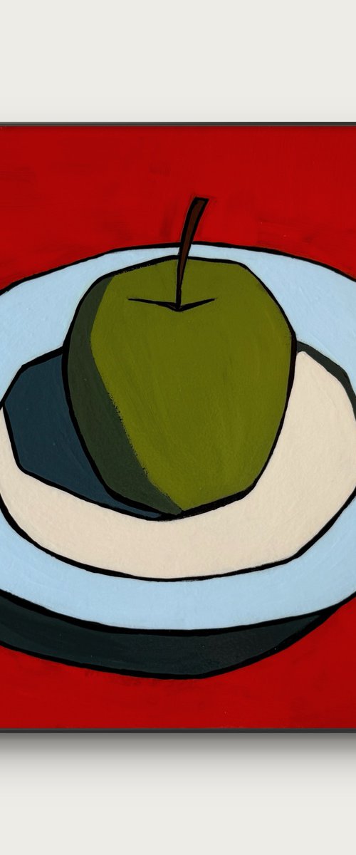Apple on Plate - Acrylic Painting by Daria Baklykova