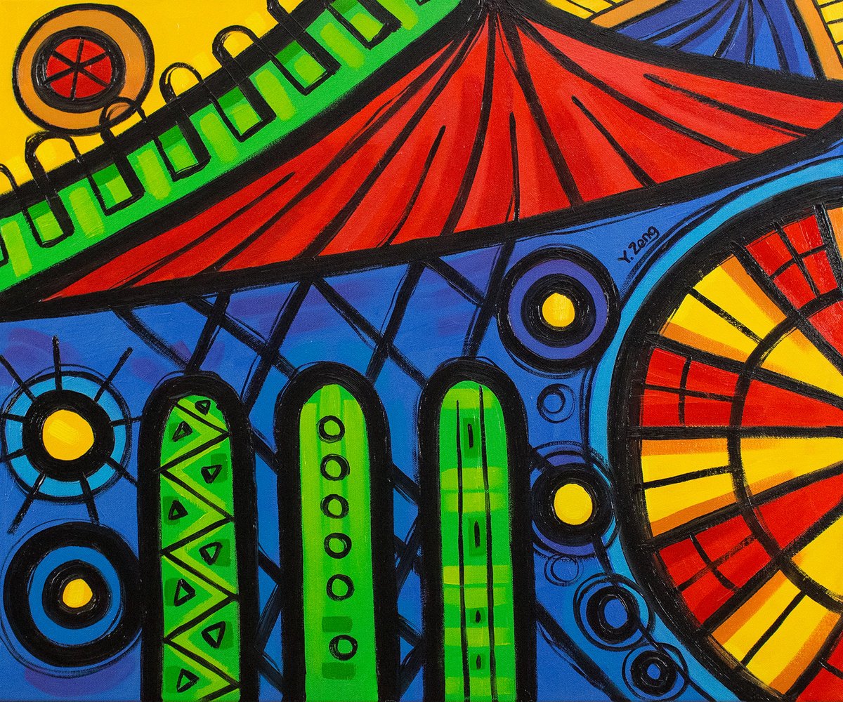 Organic Abstract Oil Painting By Yue Zeng, 25 X 22", Playground Blue, Original Artwork