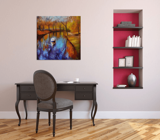 Golden season. Large abstract Landscape Oil