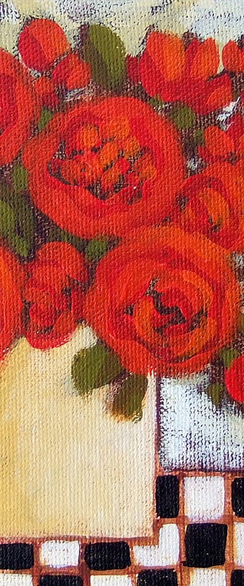 Red Blooms with Checks by Karen Rieger