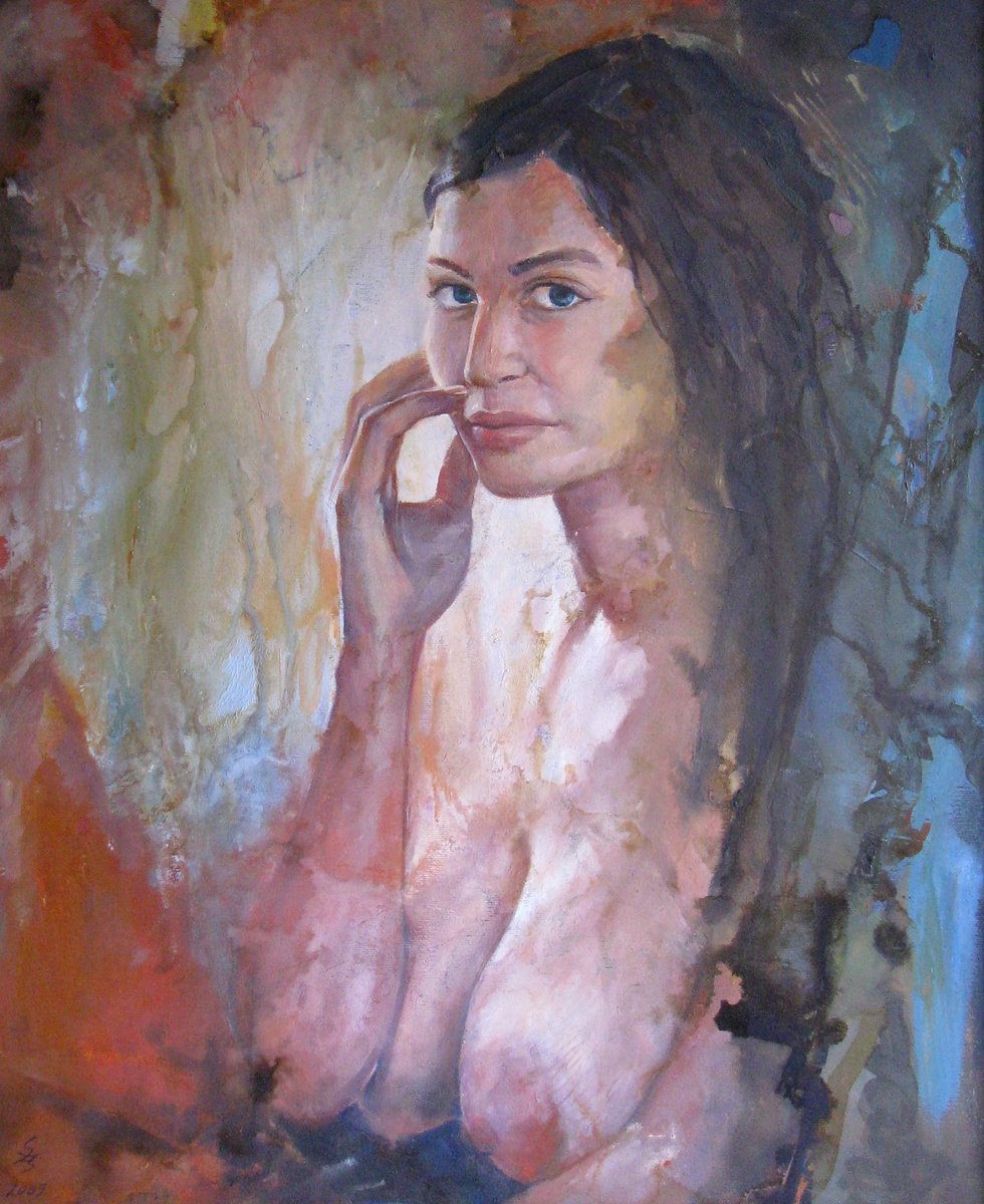 Impressionistic Portrait Oil Painting By Szekelyhidi Zsolt, 28 X 31", Expectance, Original Artwork