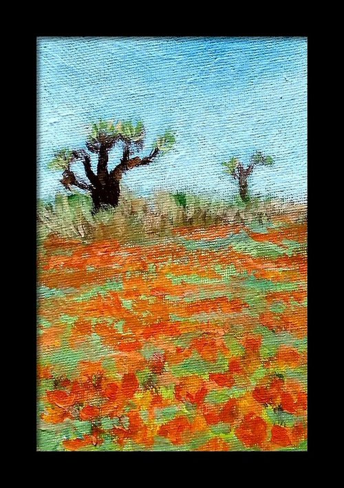 Poppies in the wilderness, Miniature landscape by Asha Shenoy
