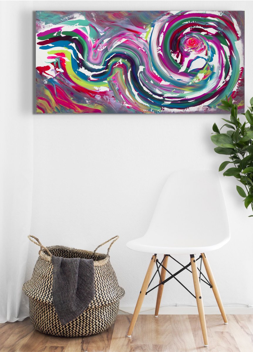 Expressive Abstract Acrylic Painting By Davide De Palma, 39 X 20, Color Of Emotion, Original Artwork