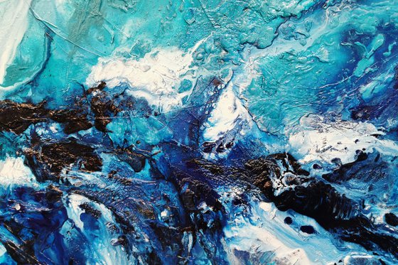 Teal Blue Candy 200cm x 80cm Blue Teal White Textured Abstract Art
