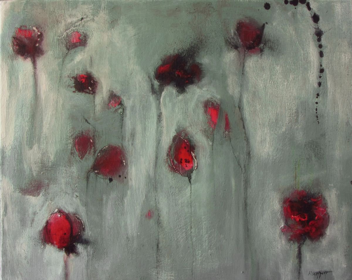 Winterrosen - Winterroses - abstract flower floral mixed media painting by Karin Goeppert