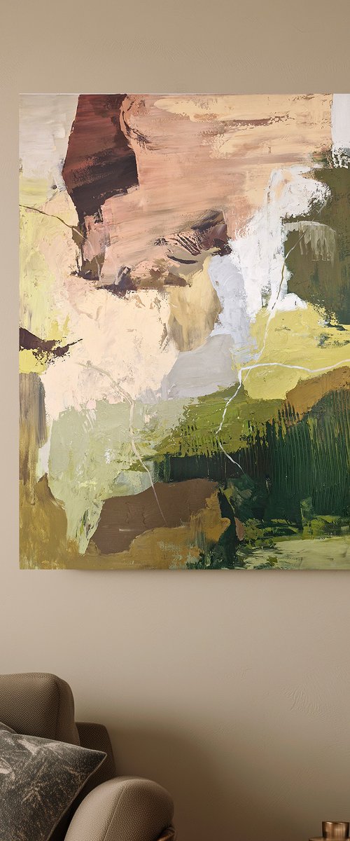 "Grace" Olive green brown abstract art by Yana Sagan