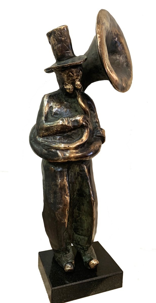 Expressive Portrait Bronze Sculpture By Toth Kristof, 7 X 17", Helicon Play, Original Artwork