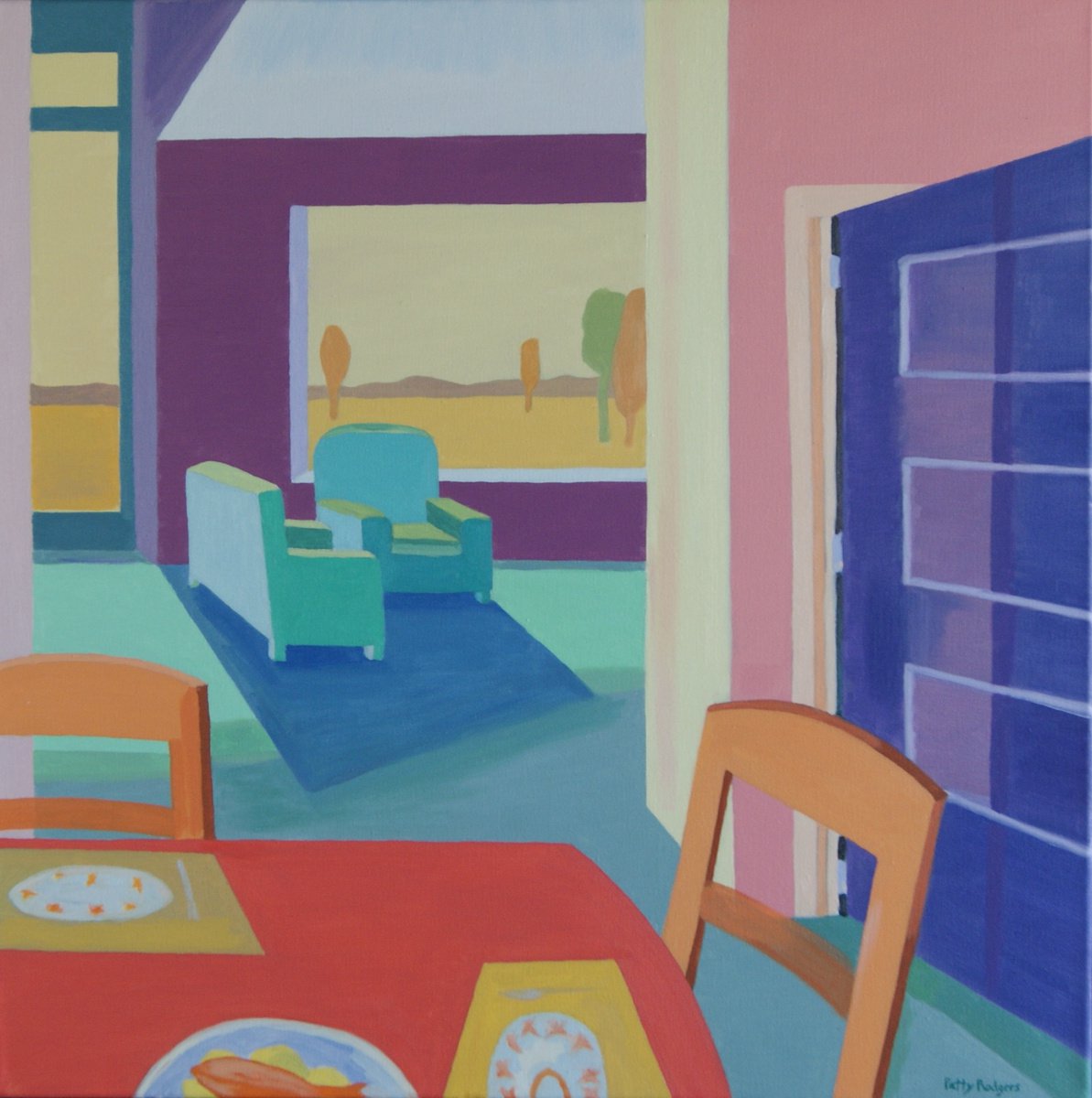 Geometric Oil Painting , Fish For Dinner By Patty Rodgers, 24 X 24, Artwork For Sale On Artfinder