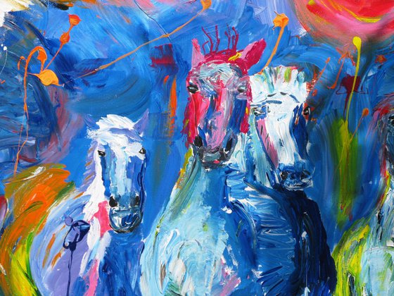 Horse painting - Wild horses I  150 x 100 x 4 cm. Equine art, galopping horses