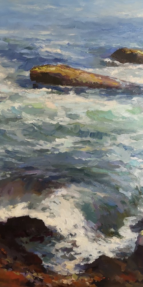 Ocean, seething surf, original one of a kind oil on canvas seascape by Alexander Koltakov