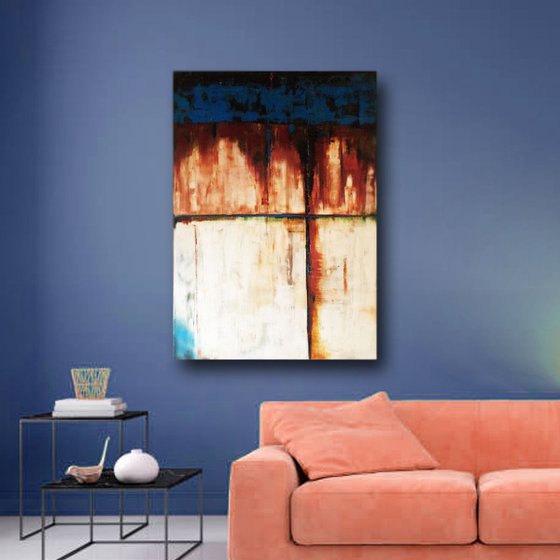 Abstract Oil Painting - Rusty Blue Cross