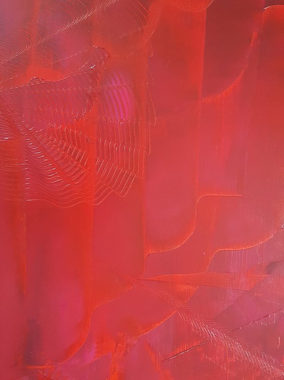 The spirals of Love  - XL 110x110 cm -  red, magenta, purple  abstract painting