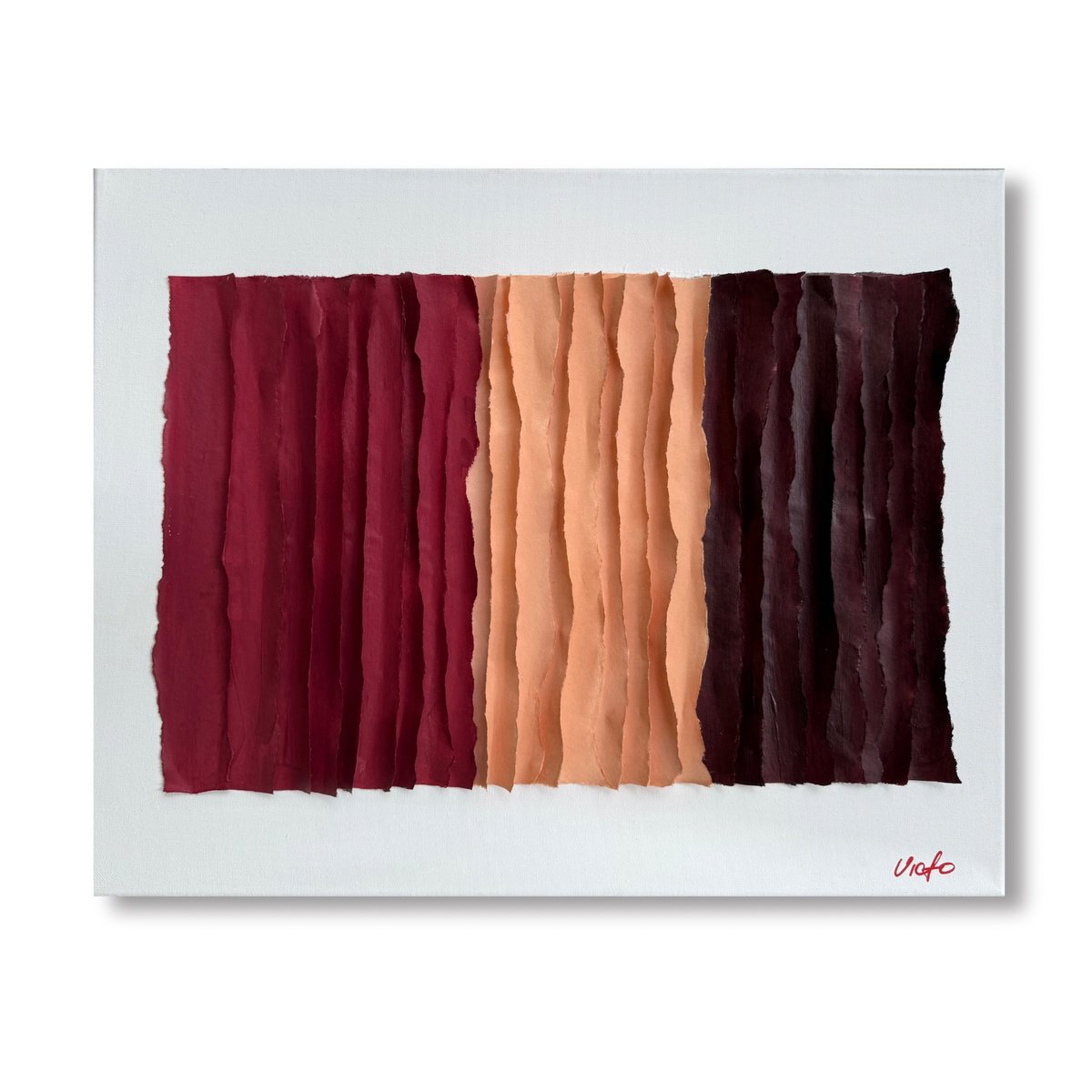 Abstract Painting By Victo, 20 X 16", Romantic Minimalism Burgundy, Original Artwork