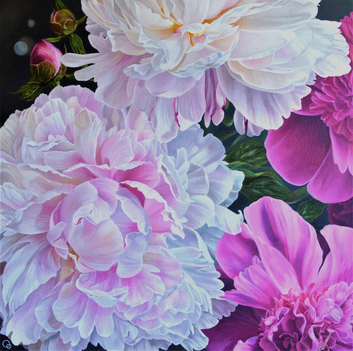 Fleeting Moment - Peonies Floral Oil Painting by Veronique Oodian